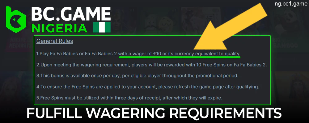 Fulfill wagering requirements on BC.Game website