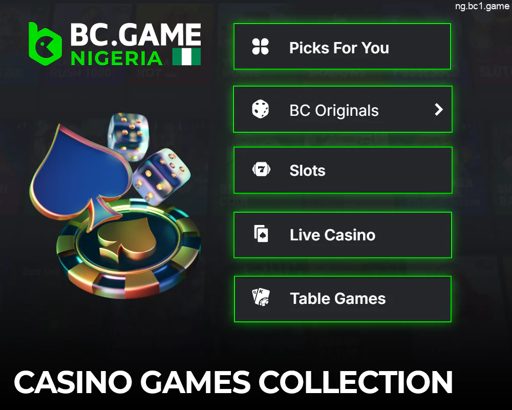 Collection of casino games on BC.Game for Nigerian players