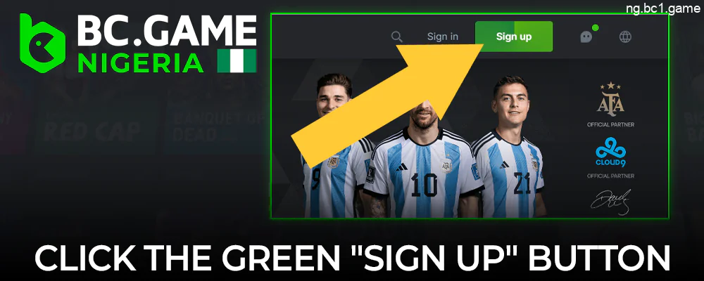 Click the green "Sign Up" button on the BC.Game