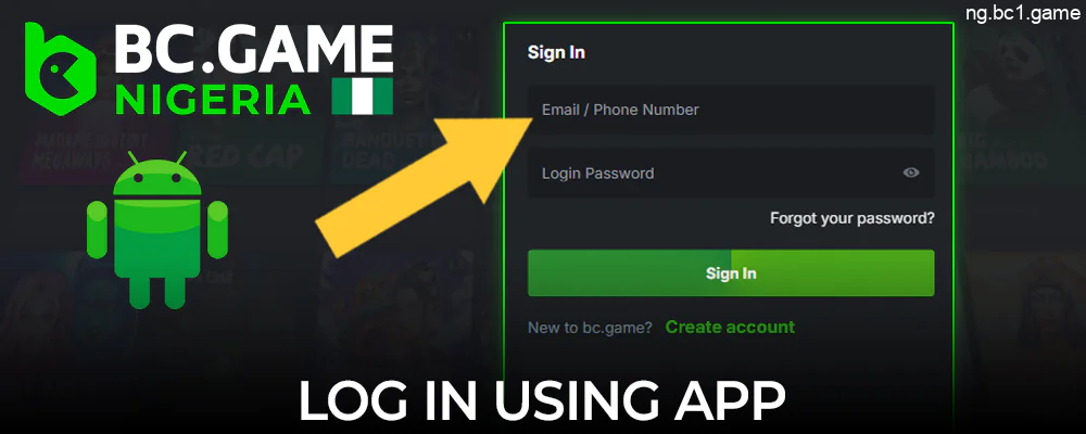 Log in to your BC.Game account