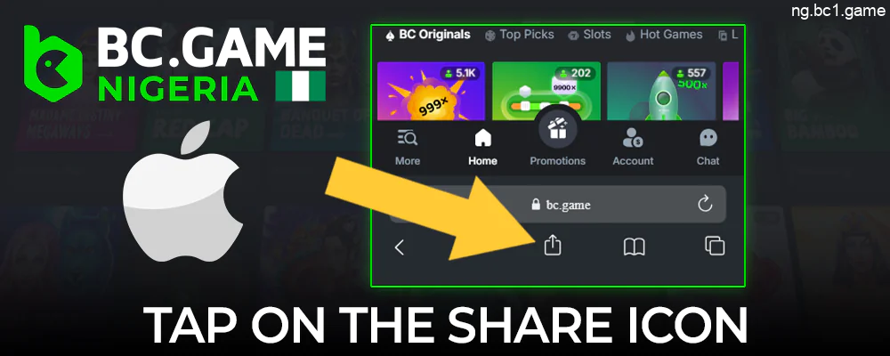 Tap the share button to download the BC.Game app