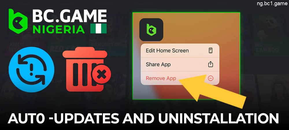 Updating and uninstallation the BC.Game app on mobile devices