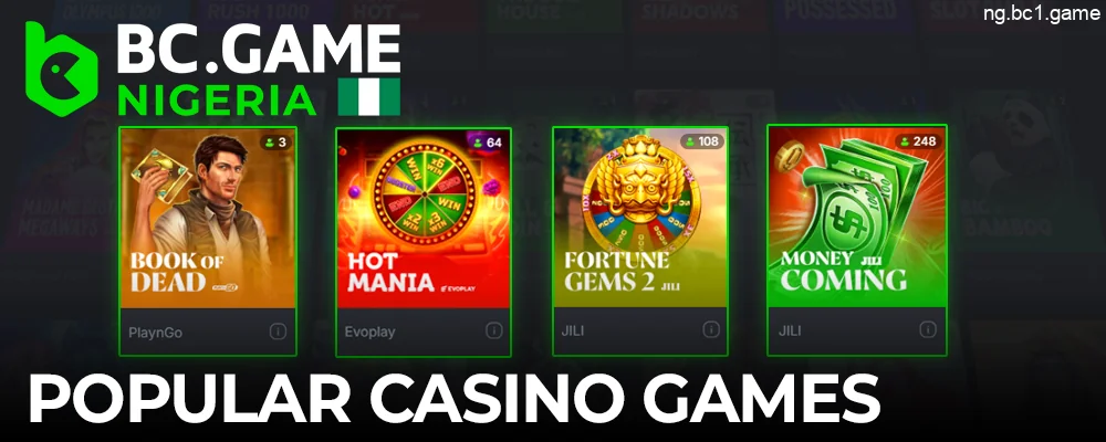 Popular casino games in BC.Game app