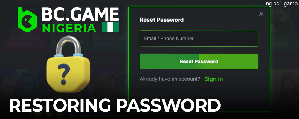 BC.Game password recovery process